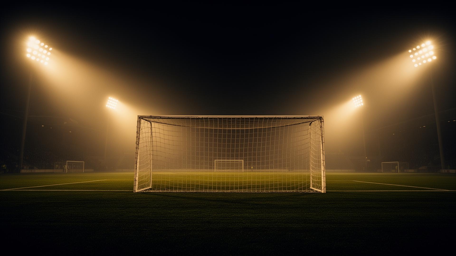 Football goal under floodlights